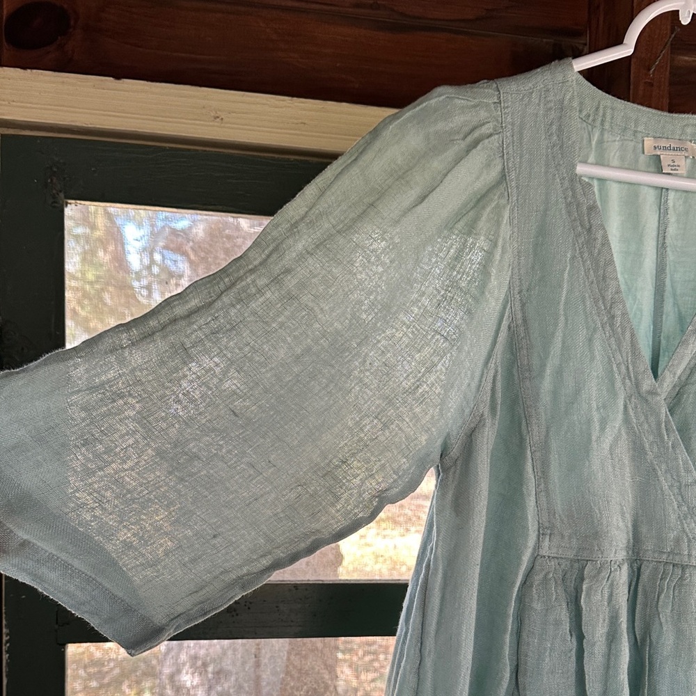 Sundance Linen Long Sleeve Dress Light Blue Dress S - Picture 5 of 12